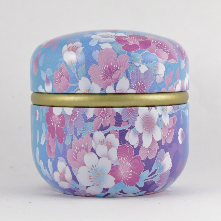 Blue Floral Powder Puff Container