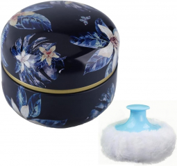Dark Blue Rose Powder Puff Container